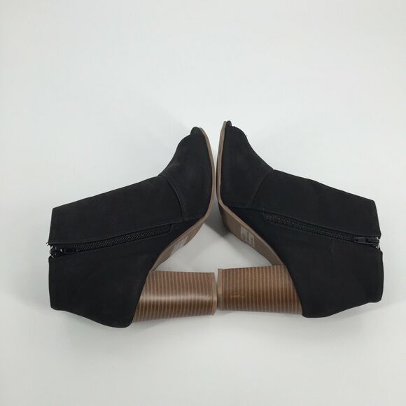 Qupid Faux Leather Open Toe Stacked Ankle Boots 9 Womens Solid Black Low Booties - Picture 5 of 9